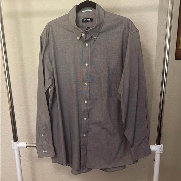 Men’s Chaps Gray Casual Button Down Shirt with Traditional Collar - Picture 1 of 6